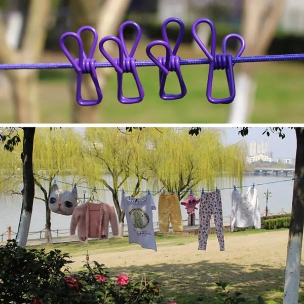 Fortune Cart Elastic Cloth Drying Rope with Hooks & 12 Clips – Portable Clothesline for Travel & Home