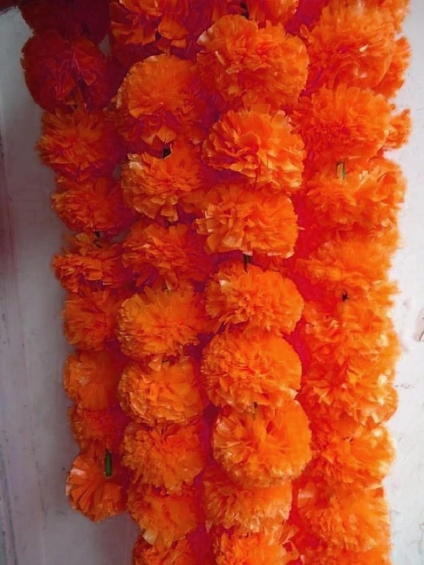Indian Aesthetica Artificial Marigold Fluffy Garlands Red 5 Pcs - Red