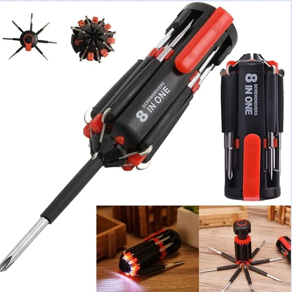Fortune Cart 8-in-1 Screwdriver Tool Set with LED Flashlight – Multi Tool for Home & Auto
