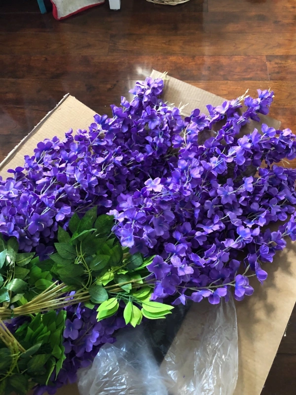 Indian Aesthetica Artificial Wisteria Vine – Fake Wisteria Purple Hanging Garland | Silk Long Hanging Flowers String for Home, Party & Wedding Décor – White (Pack of 12, 43.5 Inches Each) - 43.5 Inches (110 cm), Purple