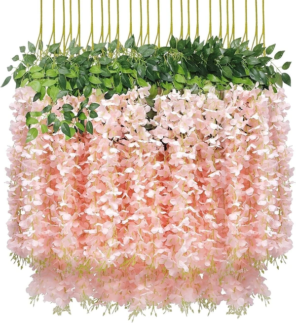 Indian Aesthetica Artificial Wisteria Vine – Fake Wisteria Peach Hanging Garland | Silk Long Hanging Flowers String for Home, Party & Wedding Décor – White (Pack of 12, 43.5 Inches Each) - 43.5 Inches (110 cm), Peach