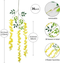 Indian Aesthetica Artificial Wisteria Vine – Fake Wisteria Yellow Hanging Garland | Silk Long Hanging Flowers String for Home, Party & Wedding Décor – White (Pack of 12, 43.5 Inches Each) - Golden Fizz, 43.5 Inches (110 cm)