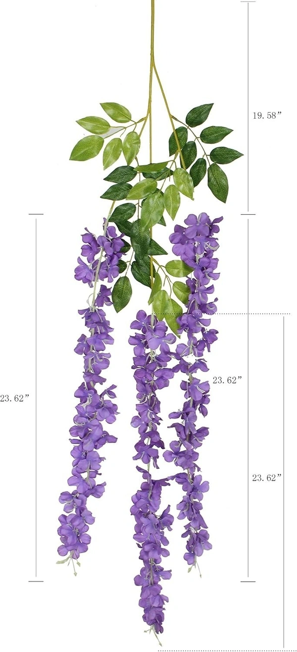 Indian Aesthetica Artificial Wisteria Vine – Fake Wisteria Purple Hanging Garland | Silk Long Hanging Flowers String for Home, Party & Wedding Décor – White (Pack of 12, 43.5 Inches Each) - 43.5 Inches (110 cm), Purple