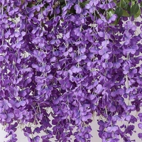 Indian Aesthetica Artificial Wisteria Vine – Fake Wisteria Purple Hanging Garland | Silk Long Hanging Flowers String for Home, Party & Wedding Décor – White (Pack of 12, 43.5 Inches Each) - 43.5 Inches (110 cm), Purple