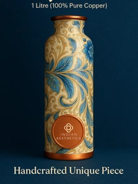 Indian Aesthetica Royal Veda™ – 1 Litre 100% Pure Copper Water Bottle | Handcrafted & Leak-Proof | Ayurvedic Wellness Vessel | BPA-Free | By Indian Aesthetica - 1000ML
