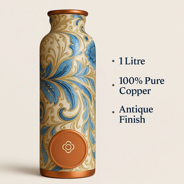 Indian Aesthetica Royal Veda™ – 1 Litre 100% Pure Copper Water Bottle | Handcrafted & Leak-Proof | Ayurvedic Wellness Vessel | BPA-Free | By Indian Aesthetica - 1000ML