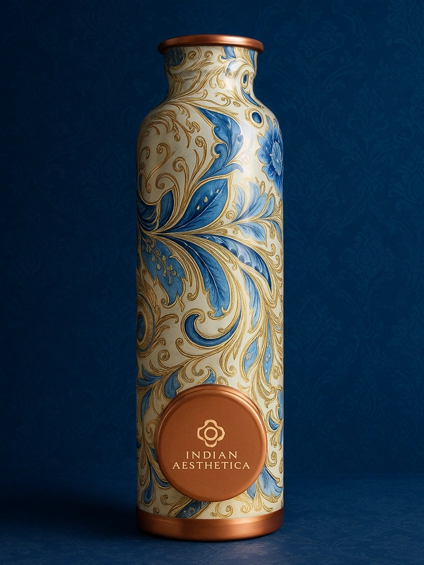 Indian Aesthetica Royal Veda™ – 1 Litre 100% Pure Copper Water Bottle | Handcrafted & Leak-Proof | Ayurvedic Wellness Vessel | BPA-Free | By Indian Aesthetica - 1000ML
