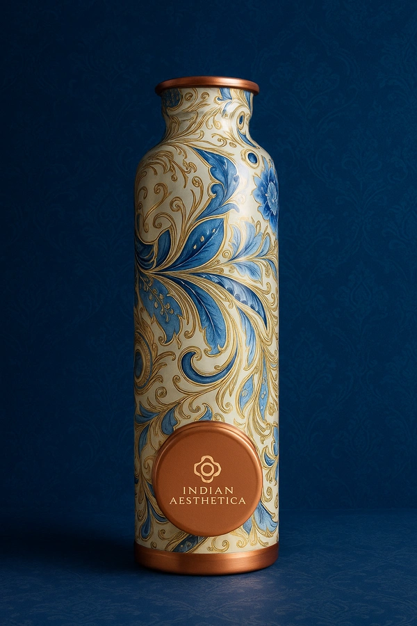 Indian Aesthetica Royal Veda™ – 1 Litre 100% Pure Copper Water Bottle | Handcrafted & Leak-Proof | Ayurvedic Wellness Vessel | BPA-Free | By Indian Aesthetica - 1000ML