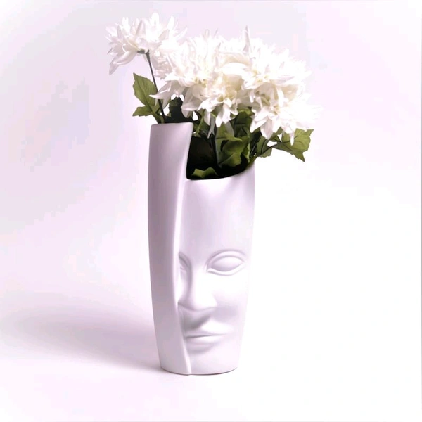 Indian Aesthetica  Unique Face Sculpture Vase, Head Flower Vase, Modern Plant Holder, Abstract Figure, White
