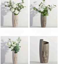 Indian Aesthetica  Unique Face Sculpture Vase, Head Flower Vase, Modern Plant Holder, Abstract Figure, White