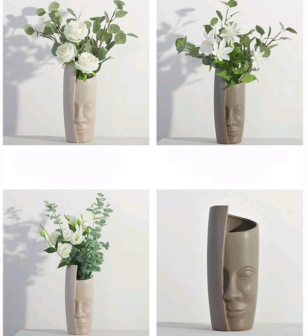 Indian Aesthetica  Unique Face Sculpture Vase, Head Flower Vase, Modern Plant Holder, Abstract Figure, White