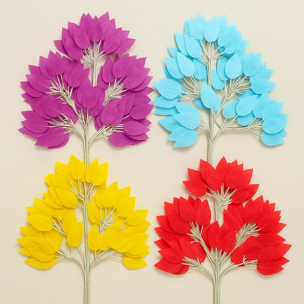Indian Aesthetica Best Artificial Green Leaves Patta for Home and Wedding Decoration (Size - 2 feet) Pack of 12 (1 Dozen) - Ficus Multicolour