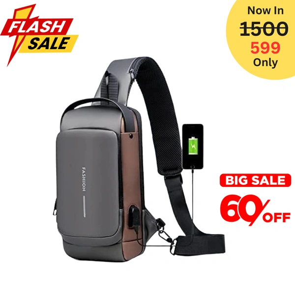 Fortune Cart Urban Nomad Smart Sling – Waterproof Anti-Theft Crossbody Backpack with USB Charging | Unisex Travel-Ready Utility Bag for College, Commute & Outdoor Adventures (Brown, 21x9x32 cm)