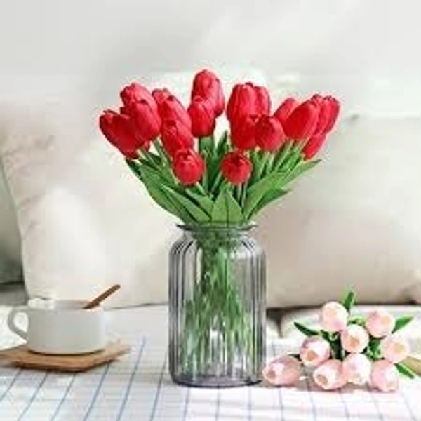 Artificial Tulip Flower Red/Green - red