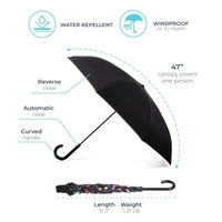Fortune Cart Reverse Folding Stick Umbrella – Windproof Inverted Design with Easy Grip Handle