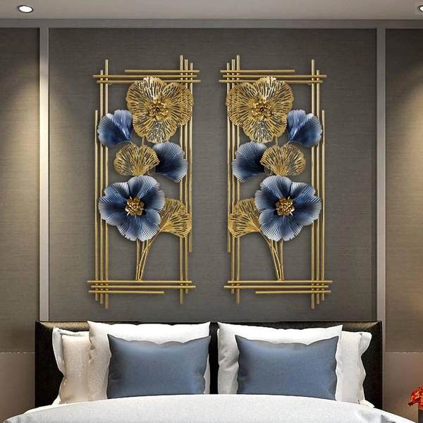 Indian Aesthetica INDIAN AESTHETICA 2Pcs 3D Metal Wall Art Hanging Décor, Gold Leaves Metal Wall Hanging Decor, Retro Old Craft, Metal Texture, Home Hotel Club Hall Entrance Wall Decoration WA62 - 38L*7W*95H