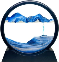 Fortune Cart Moving Sand Art Picture Frame – 3D Round Deep Sea Sandscape for Desk or Home Decor