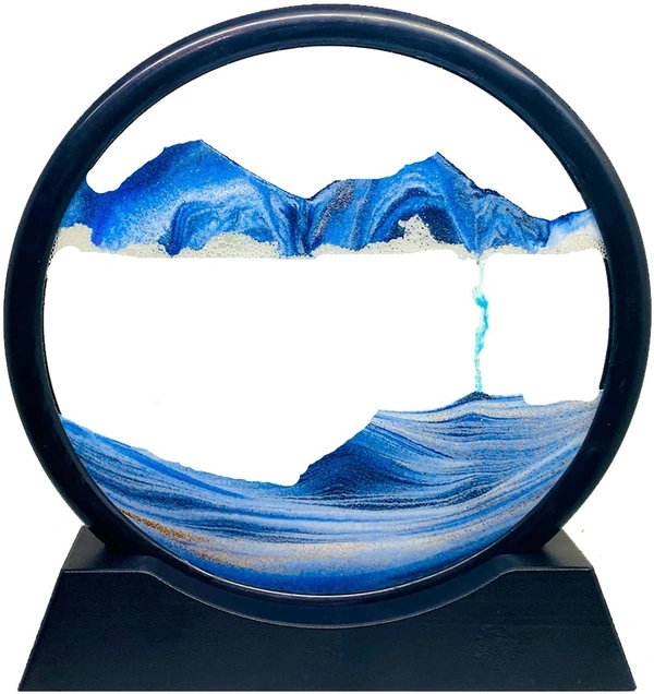 Fortune Cart Moving Sand Art Picture Frame – 3D Round Deep Sea Sandscape for Desk or Home Decor