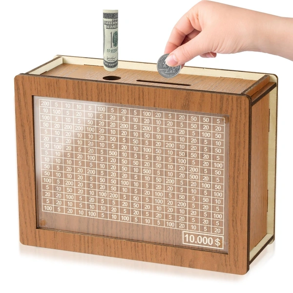 Fortune Cart ₹1,00,000 Savings Challenge Box – Wooden Digital Piggy Bank Vault for Adults & Kids | Smash to Unlock Your Goals!