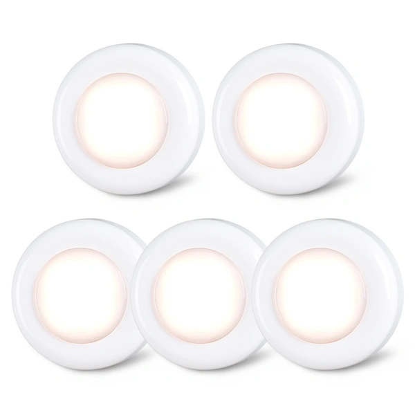 Fortune Cart Push Tap LED Light – Stick-On Mini Night Lamp for Cabinets & Closets (5 Pack)