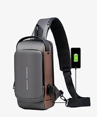 Fortune Cart Urban Nomad Smart Sling – Waterproof Anti-Theft Crossbody Backpack with USB Charging | Unisex Travel-Ready Utility Bag for College, Commute & Outdoor Adventures (Brown, 21x9x32 cm)