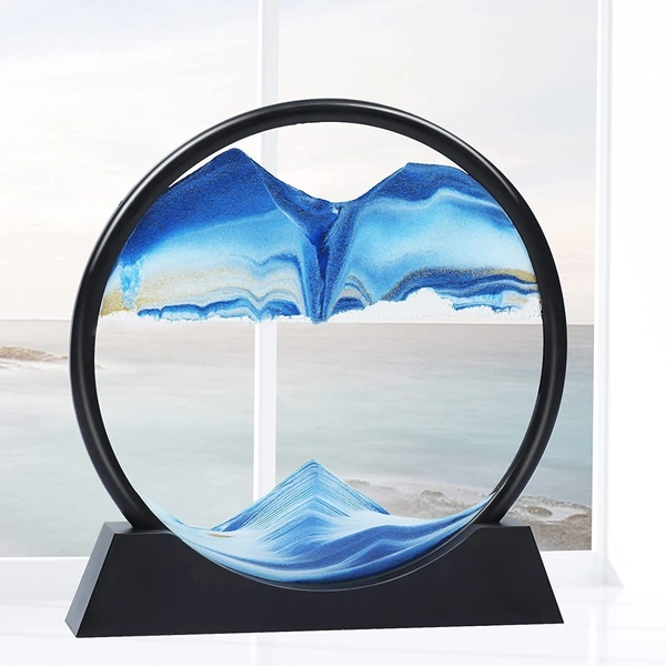 Fortune Cart Moving Sand Art Picture Frame – 3D Round Deep Sea Sandscape for Desk or Home Decor