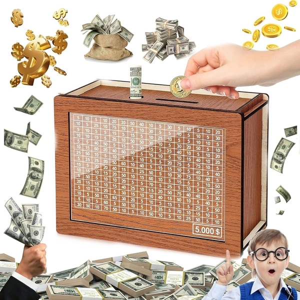 Fortune Cart ₹1,00,000 Savings Challenge Box – Wooden Digital Piggy Bank Vault for Adults & Kids | Smash to Unlock Your Goals!