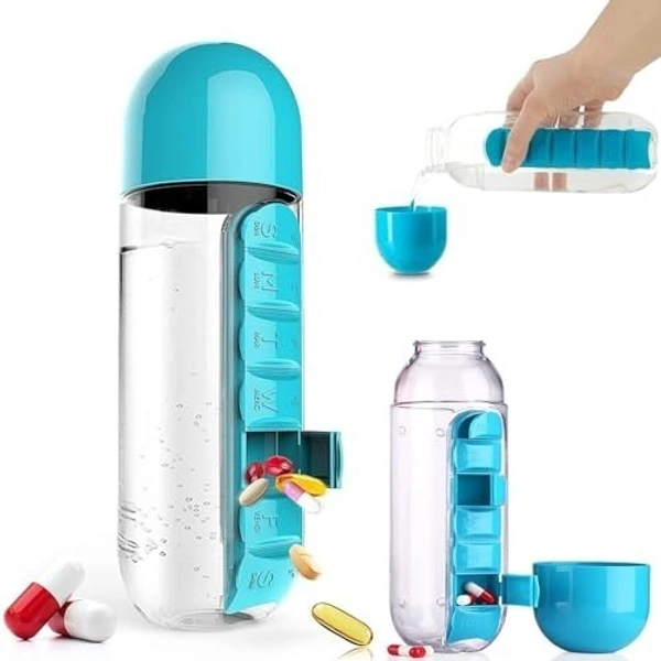 Fortune Cart Water Bottle with 7-Day Pill Organizer – Hydration Bottle for Travel, Gym & Office