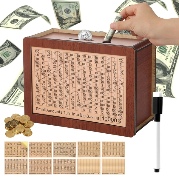 Fortune Cart ₹1,00,000 Savings Challenge Box – Wooden Digital Piggy Bank Vault for Adults & Kids | Smash to Unlock Your Goals!
