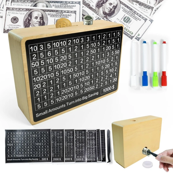 Fortune Cart ₹1,00,000 Savings Challenge Box – Wooden Digital Piggy Bank Vault for Adults & Kids | Smash to Unlock Your Goals!