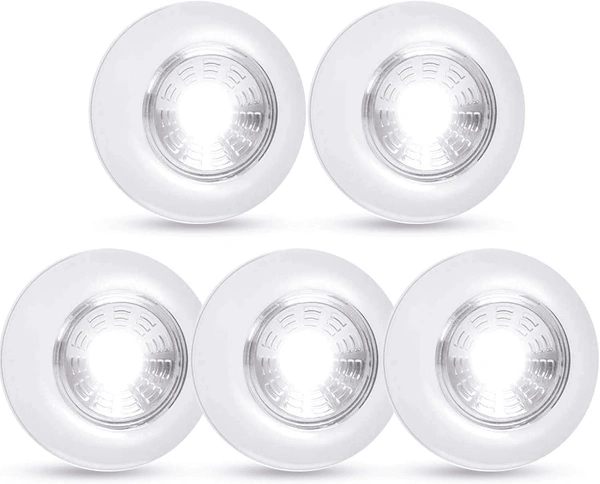 Fortune Cart Push Tap LED Light – Stick-On Mini Night Lamp for Cabinets & Closets (5 Pack)