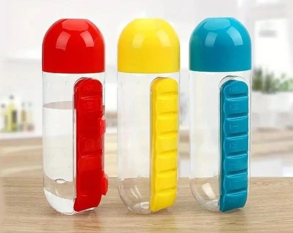 Fortune Cart Water Bottle with 7-Day Pill Organizer – Hydration Bottle for Travel, Gym & Office