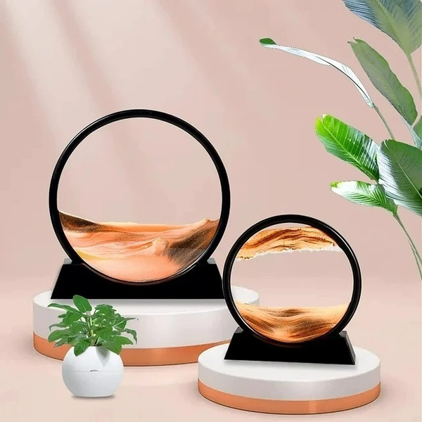 Fortune Cart Moving Sand Art Picture Frame – 3D Round Deep Sea Sandscape for Desk or Home Decor