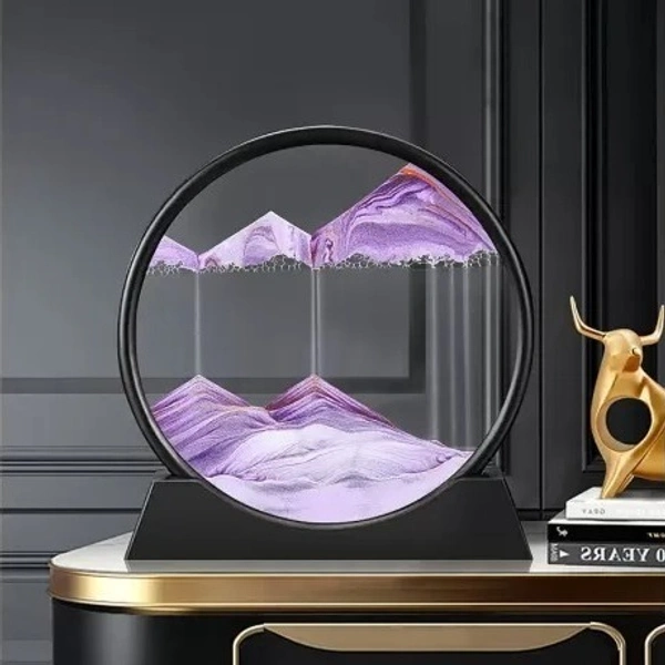 Fortune Cart Moving Sand Art Picture Frame – 3D Round Deep Sea Sandscape for Desk or Home Decor