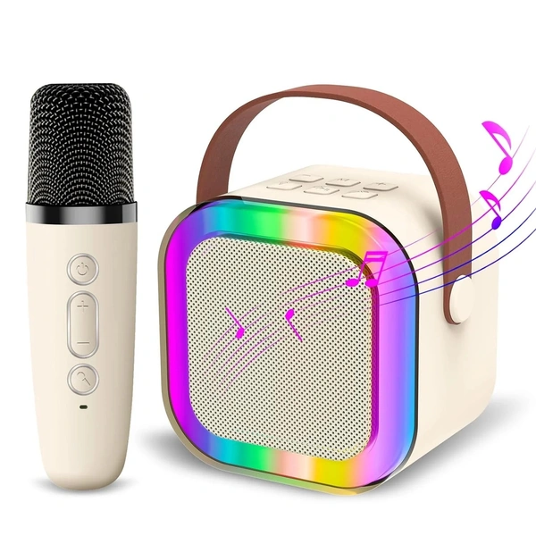 Fortune Cart Mini Bluetooth Karaoke Speaker with Mic, RGB Lights & Voice Effects – Kids Party Speaker