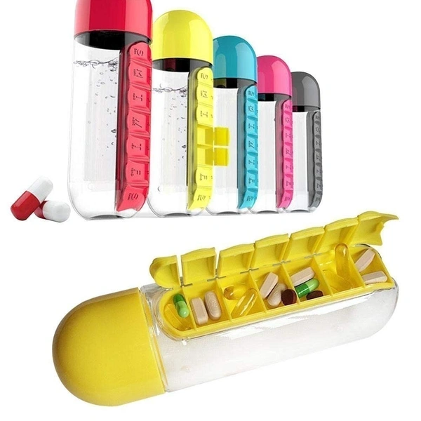 Fortune Cart Water Bottle with 7-Day Pill Organizer – Hydration Bottle for Travel, Gym & Office