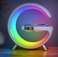 Fortune Cart Wireless Charging Table Lamp with Bluetooth Speaker & Alarm Clock – Smart LED Night Light for Heavy Sleepers (White)