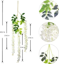 Indian Aesthetica Artificial Wisteria Vine – Fake Wisteria White Hanging Garland | Silk Long Hanging Flowers String for Home, Party & Wedding Décor - (Pack of 12, 43.5 Inches Each) - White, 43.5 Inches (110 cm)