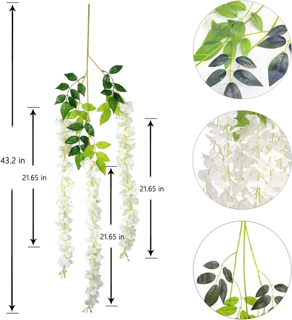 Indian Aesthetica Artificial Wisteria Vine – Fake Wisteria White Hanging Garland | Silk Long Hanging Flowers String for Home, Party & Wedding Décor - (Pack of 12, 43.5 Inches Each) - White, 43.5 Inches (110 cm)