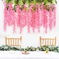 Indian Aesthetica Artificial Wisteria Vine – Fake Wisteria Pink Hanging Garland | Silk Long Hanging Flowers String for Home, Party & Wedding Décor – White (Pack of 12, 43.5 Inches Each) - 43.5 Inches (110 cm), Pink