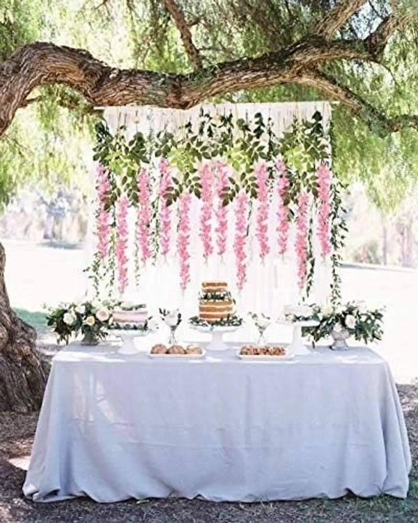 Indian Aesthetica Artificial Wisteria Vine – Fake Wisteria Pink Hanging Garland | Silk Long Hanging Flowers String for Home, Party & Wedding Décor – White (Pack of 12, 43.5 Inches Each) - 43.5 Inches (110 cm), Pink