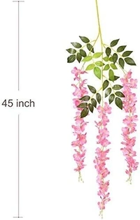 Indian Aesthetica Artificial Wisteria Vine – Fake Wisteria Pink Hanging Garland | Silk Long Hanging Flowers String for Home, Party & Wedding Décor – White (Pack of 12, 43.5 Inches Each) - 43.5 Inches (110 cm), Pink