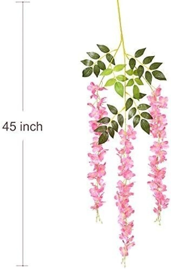 Indian Aesthetica Artificial Wisteria Vine – Fake Wisteria Pink Hanging Garland | Silk Long Hanging Flowers String for Home, Party & Wedding Décor – White (Pack of 12, 43.5 Inches Each) - 43.5 Inches (110 cm), Pink