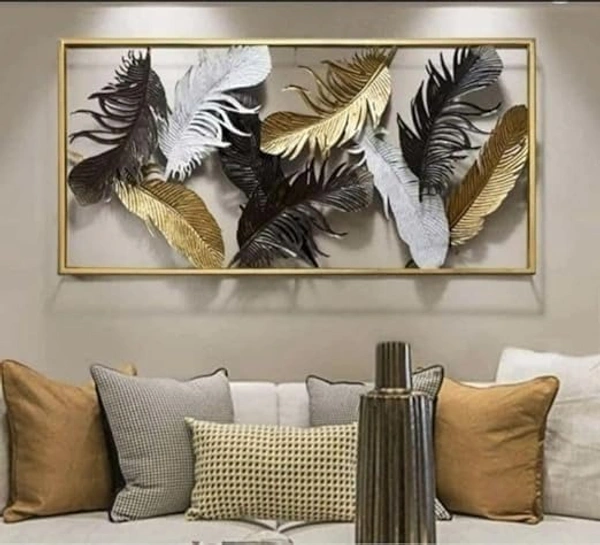 Indian Aesthetica INDIAN AESTHETICA Black Grey and Golden Leaves Wallar spacter Goldan Leaf Leaves Wall Painting For Home,LivingRoom,Bedroom,Office,Kidsroom, Wall Decorative Painting Multiple Frames WA16 - 64L*9W*125H
