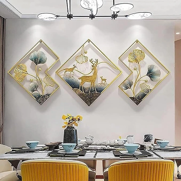 Indian Aesthetica INDIAN AESTHETICA Home Metal Wall Decor, Ginkgo Biloba Wrought Iron Wall Decoration, Golden Ginkgo Leaf Wall Hanging Decor with Frame Metal Art Wall Sculpture WA32 - 42L*7W*42H