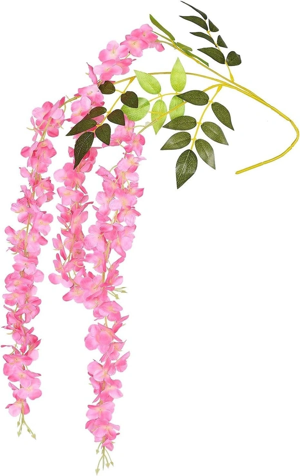Indian Aesthetica Artificial Wisteria Vine – Fake Wisteria Pink Hanging Garland | Silk Long Hanging Flowers String for Home, Party & Wedding Décor – White (Pack of 12, 43.5 Inches Each) - 43.5 Inches (110 cm), Pink
