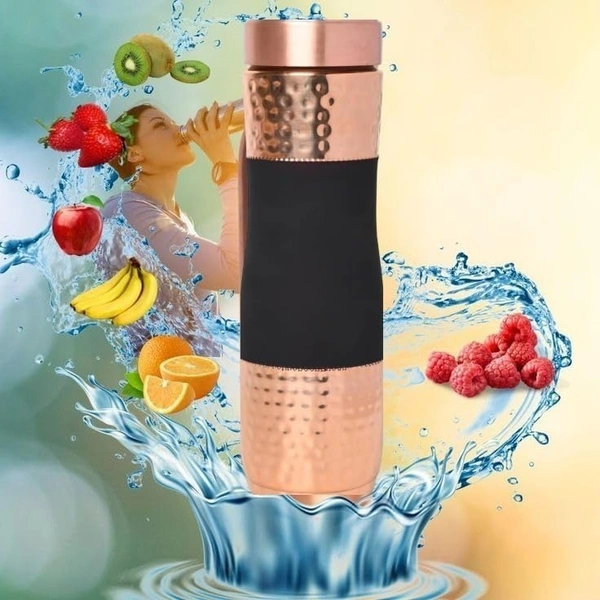 Indian Aesthetica Luxury Copper Water Bottle 1 Litre – Black Finish | 100% Pure Heavy Gauge Copper | Leak-Proof, Ayurvedic, BPA-Free by INDIAN AESTHETICA - 1000ML