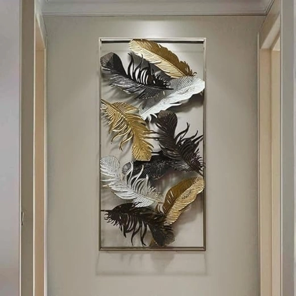Indian Aesthetica INDIAN AESTHETICA Black Grey and Golden Leaves Wallar spacter Goldan Leaf Leaves Wall Painting For Home,LivingRoom,Bedroom,Office,Kidsroom, Wall Decorative Painting Multiple Frames WA16 - 64L*9W*125H