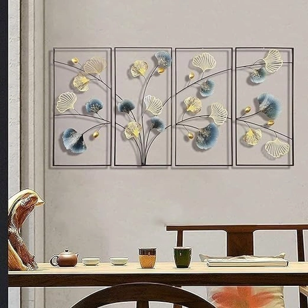 Indian Aesthetica INDIAN AESTHETICA 4 Pcs Metal Ginkgo Tree Leaf Wall Art Decor, Large 3D Handmade Metal Wall Sculpture with Black Frame, Home Decoration Gift for Living Room Bedroom Dining Room (64X32 Inches) WA70 - 33L*8W*58H