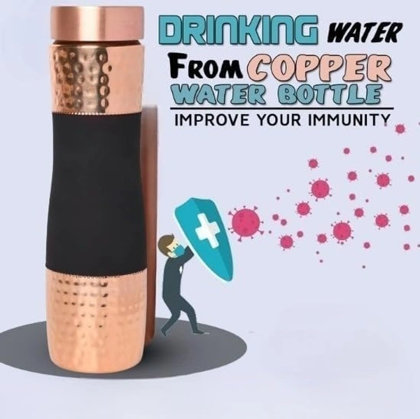 Indian Aesthetica Luxury Copper Water Bottle 1 Litre – Black Finish | 100% Pure Heavy Gauge Copper | Leak-Proof, Ayurvedic, BPA-Free by INDIAN AESTHETICA - 1000ML